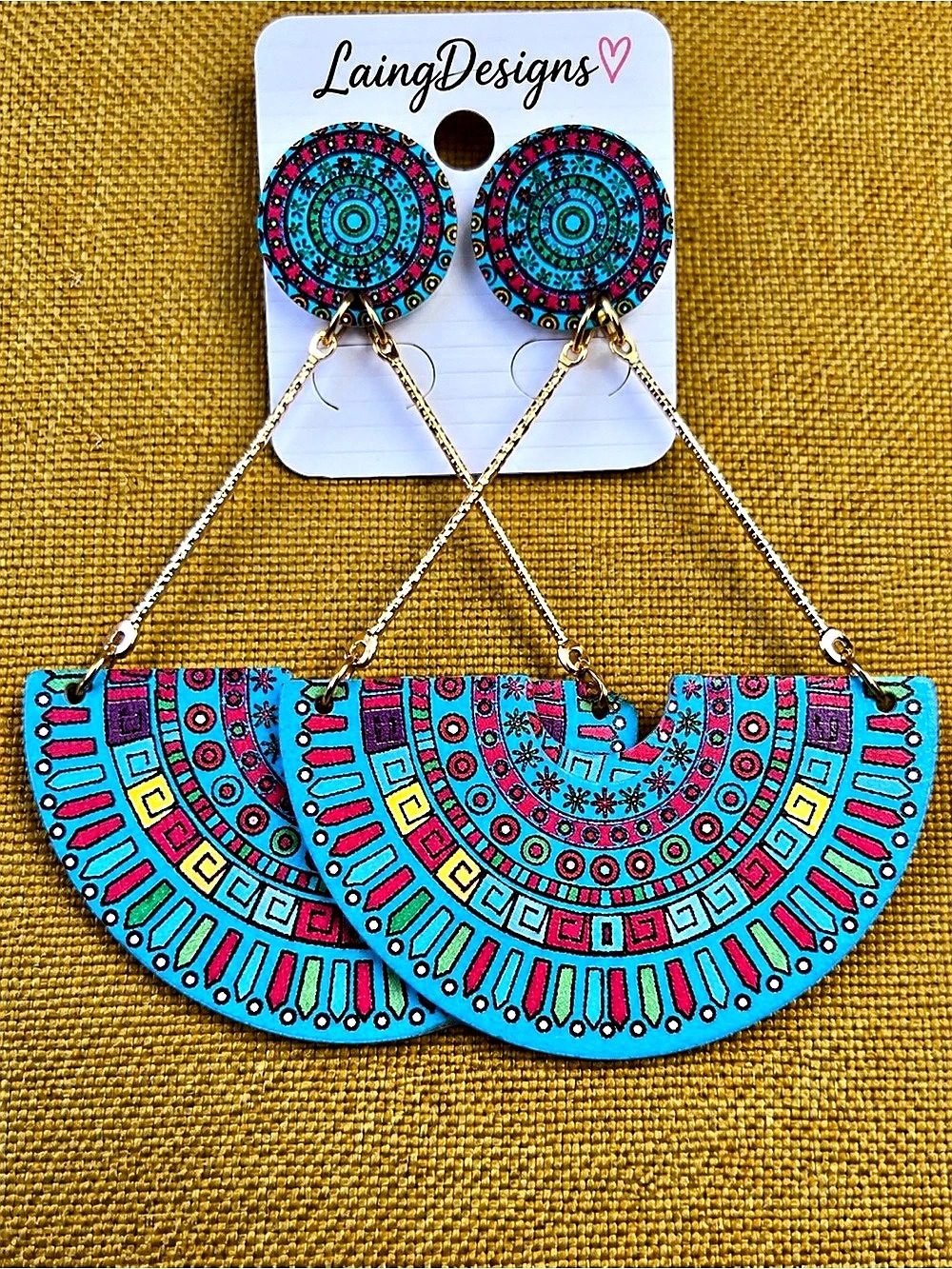 LaingDesigns Blue & Pink Geometric Dangle Earrings